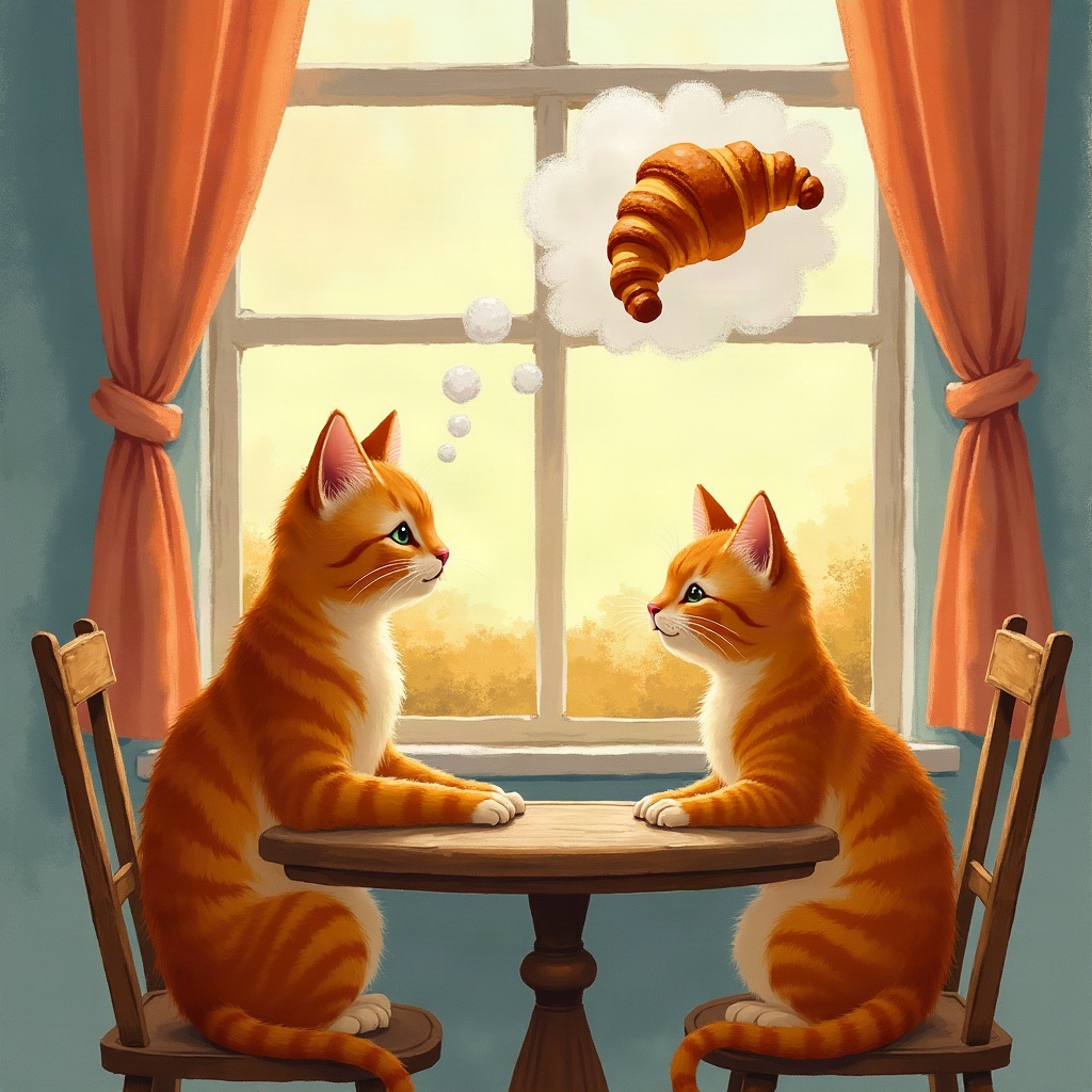 Two ginger cats dreaming of a croissant