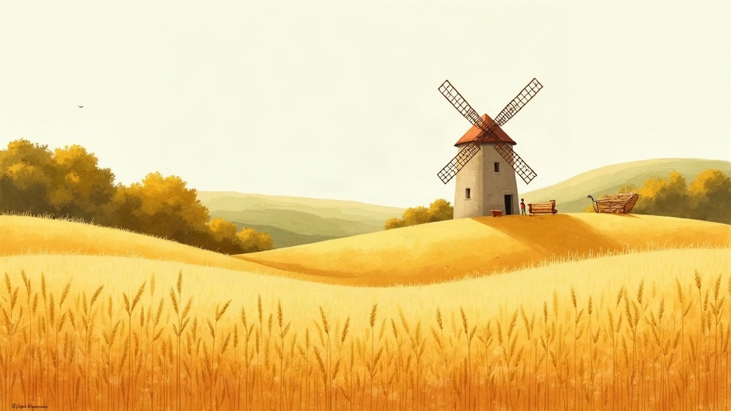 Hand-harvesting wheat by a small mill